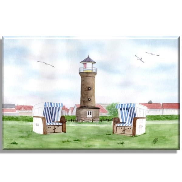 Leinwand 40 x 30 cm Keilrahmen Canvas-Leinen Aquarell Maritim Kunst Druck Kunstdruck Nordsee Juist Leuchtturm Insel